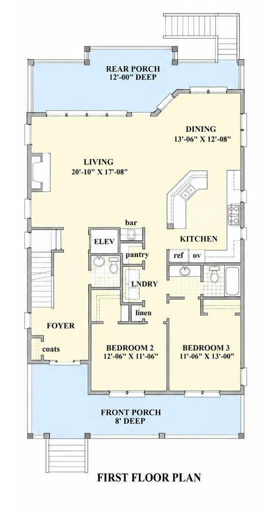 1. stāvs 7 – Trīsstāvu mājas projekts 60 m²: 4 Guļamistabas, 4 Vannasistabas, Atvērta virtuve, Garāža — 68193R