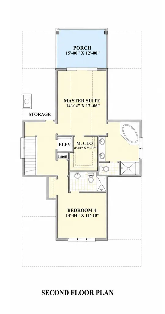 2. stāvs 8 – Trīsstāvu mājas projekts 60 m²: 4 Guļamistabas, 4 Vannasistabas, Atvērta virtuve, Garāža — 68193R