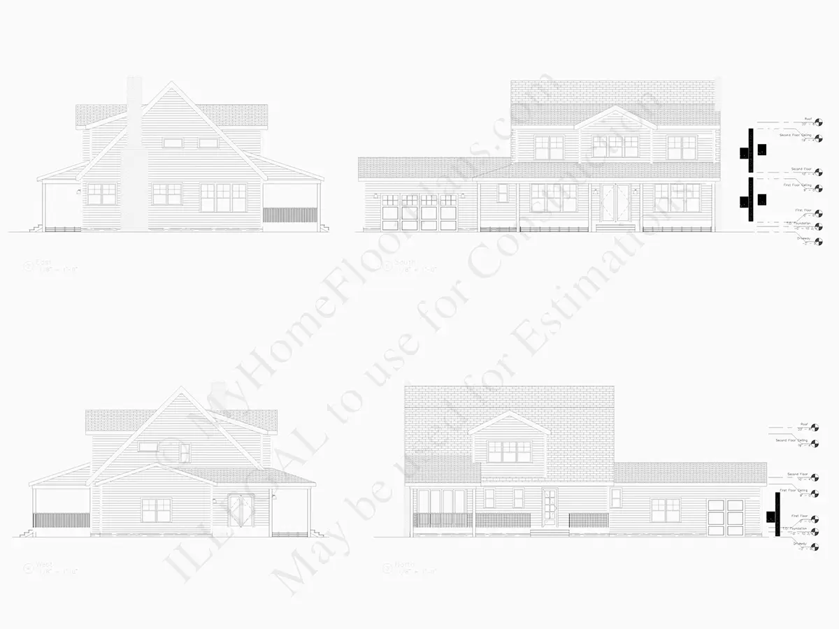Fasādes 6 – Divstāvu mājas projekts 255 m²: 4 Guļamistabas, 4 Vannasistabas, Atvērta virtuve, Garāža — 39790R