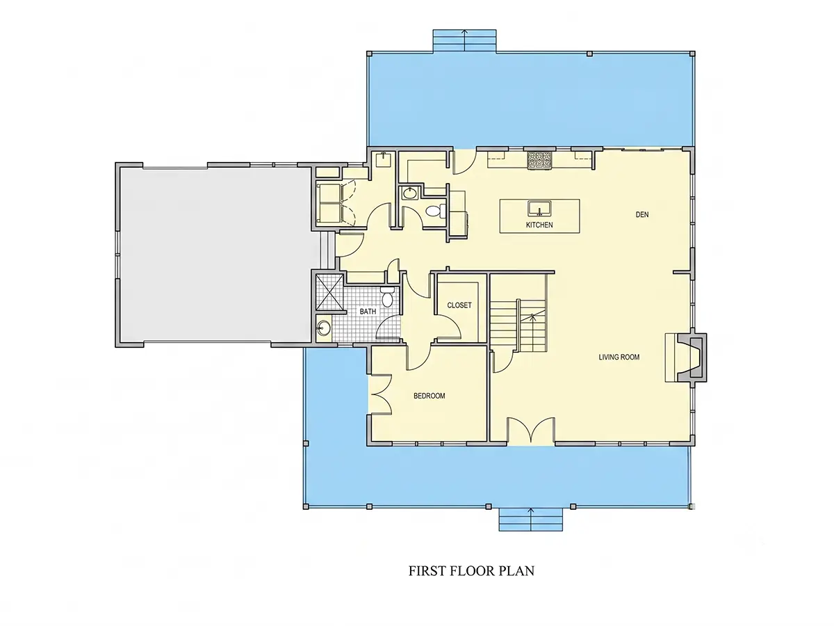 1. stāvs 8 – Divstāvu mājas projekts 255 m²: 4 Guļamistabas, 4 Vannasistabas, Atvērta virtuve, Garāža — 39790R