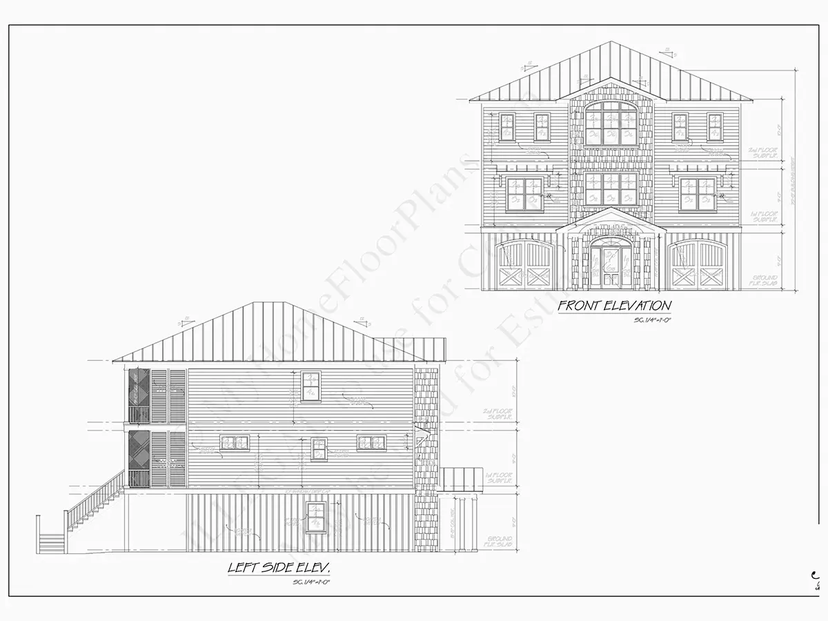 Fasādes 5 – Trīsstāvu mājas projekts 336 m²: 4 Guļamistabas, 5 Vannasistabas, Atvērta virtuve, Garāža — 98833R