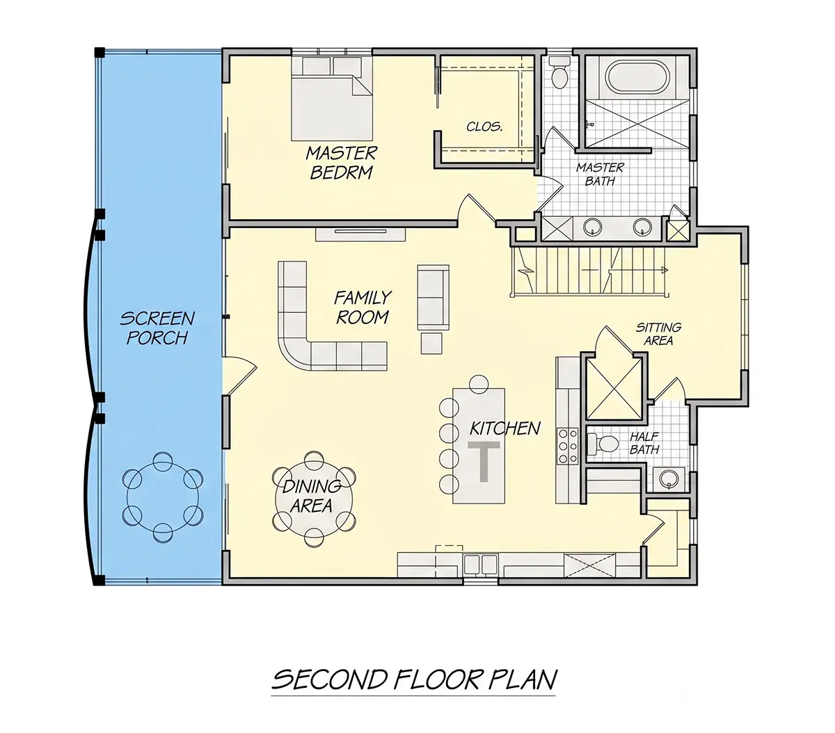 2. stāvs 9 – Trīsstāvu mājas projekts 336 m²: 4 Guļamistabas, 5 Vannasistabas, Atvērta virtuve, Garāža — 98833R