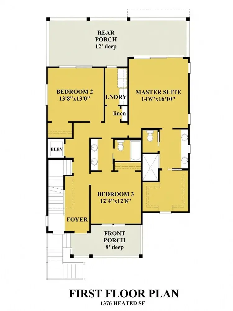 1. stāvs 10 – Trīsstāvu mājas projekts 273 m²: 3 Guļamistabas, Darba istaba, 3 Vannasistabas, Atvērta virtuve, Garāža — 34613R