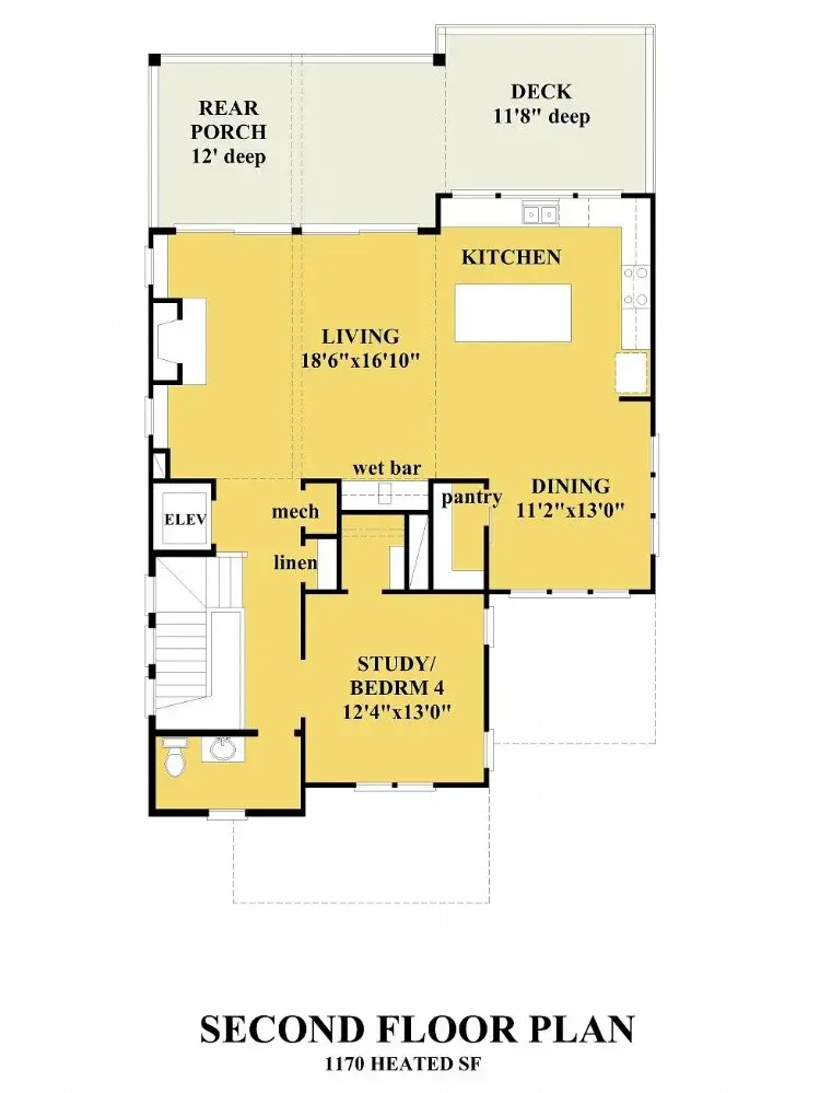 2. stāvs 11 – Trīsstāvu mājas projekts 273 m²: 3 Guļamistabas, Darba istaba, 3 Vannasistabas, Atvērta virtuve, Garāža — 34613R