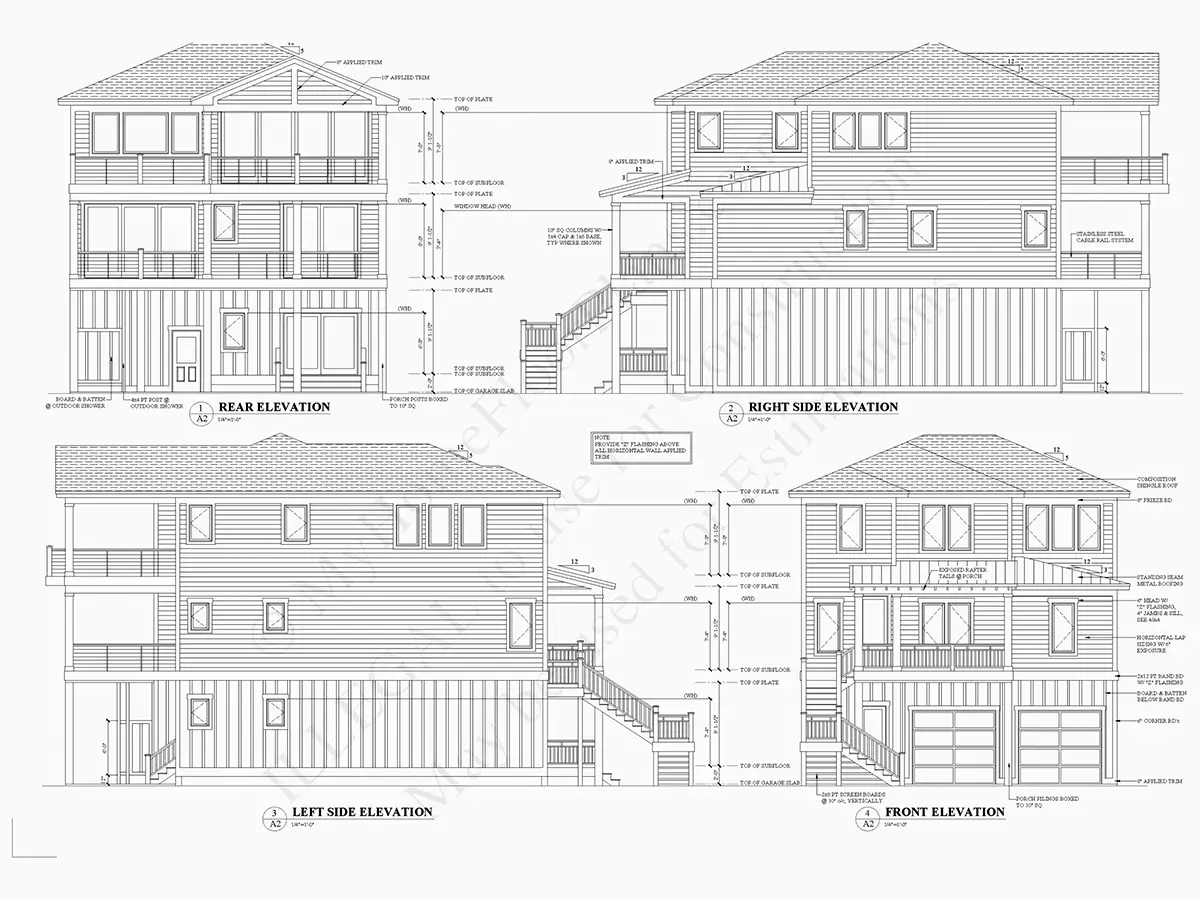 Fasādes 8 – Trīsstāvu mājas projekts 273 m²: 3 Guļamistabas, Darba istaba, 3 Vannasistabas, Atvērta virtuve, Garāža — 34613R