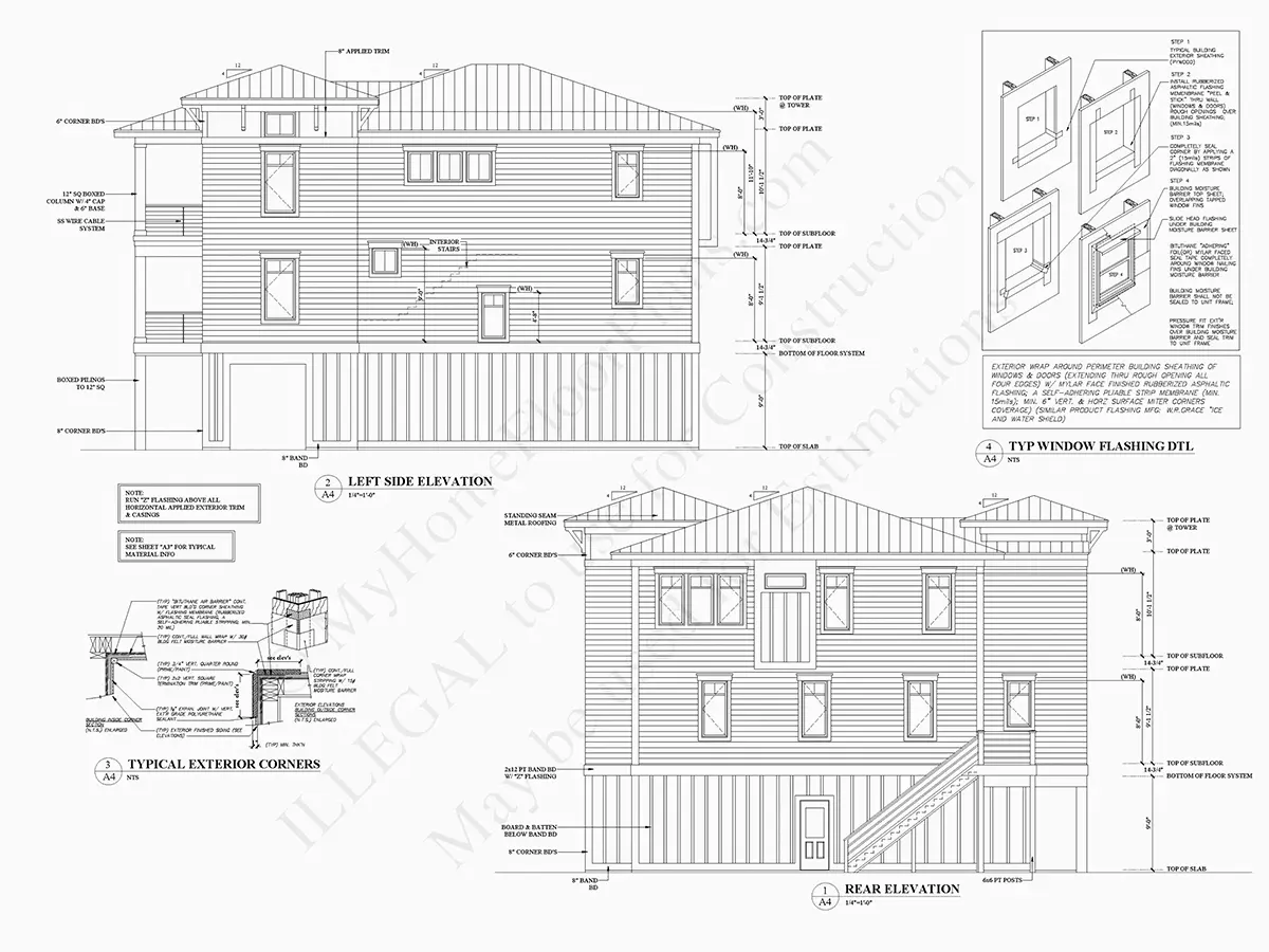 Fasādes 9 – Trīsstāvu mājas projekts 333 m²: 4 Guļamistabas, Darba istaba, 5 Vannasistabas, Atvērta virtuve, Garāža — 80886R