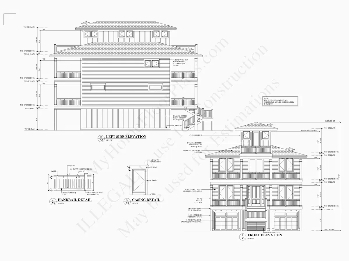 Fasādes 9 – Trīsstāvu mājas projekts 294 m²: 6 Guļamistabas, 5 Vannasistabas, Atvērta virtuve, Garāža — 24453R
