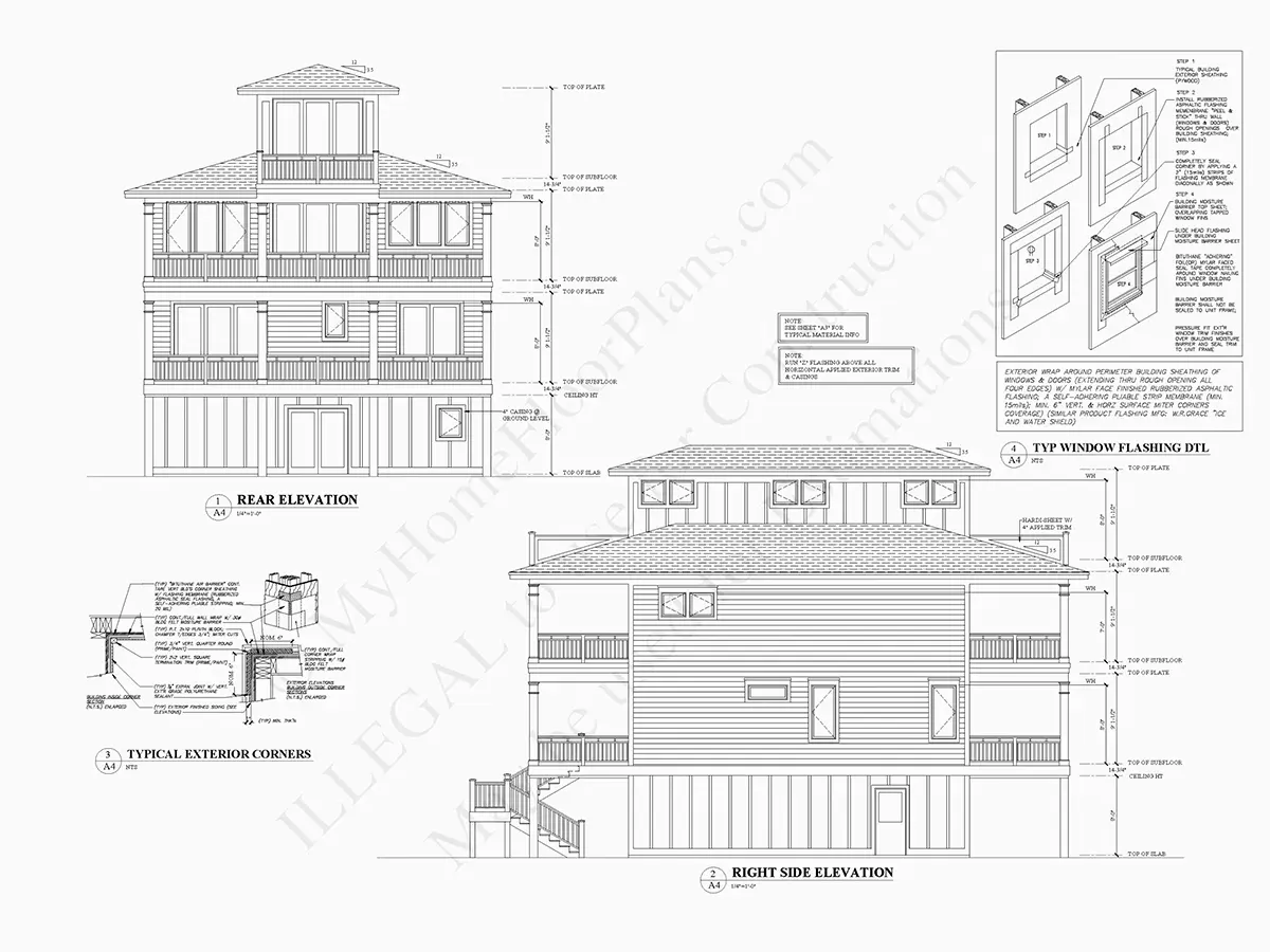 Fasādes 10 – Trīsstāvu mājas projekts 294 m²: 6 Guļamistabas, 5 Vannasistabas, Atvērta virtuve, Garāža — 24453R