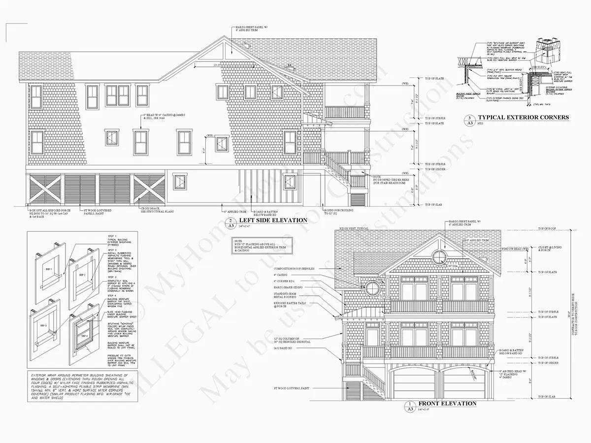 Fasādes 11 – Trīsstāvu mājas projekts 335 m²: 5 Guļamistabas, 6 Vannasistabas, Atvērta virtuve, Garāža — 78451R