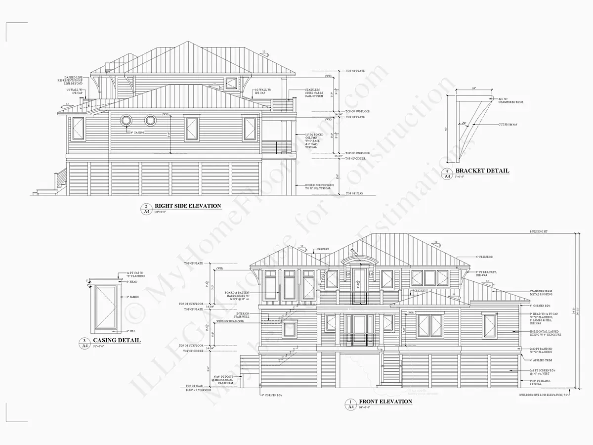 Fasādes 9 – Trīsstāvu mājas projekts 285 m²: 4 Guļamistabas, 5 Vannasistabas, Atvērta virtuve, Garāža — 89056R