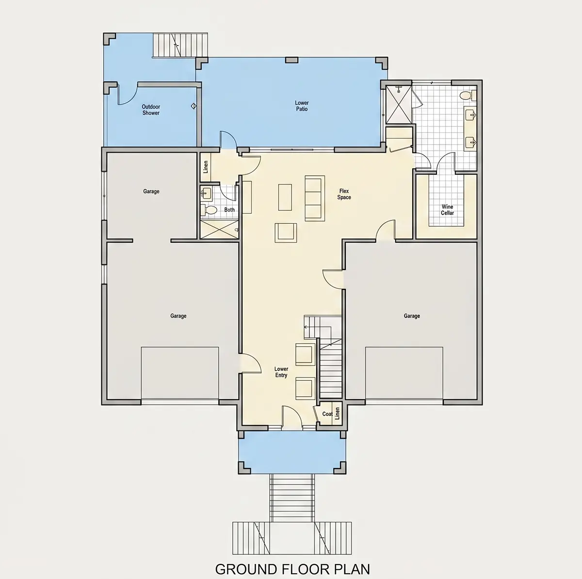 Pagrabs 8 – Divstāvu mājas projekts 372 m²: 4 Guļamistabas, Darba istaba, 6 Vannasistabas, Atvērta virtuve, Garāža — 40189R