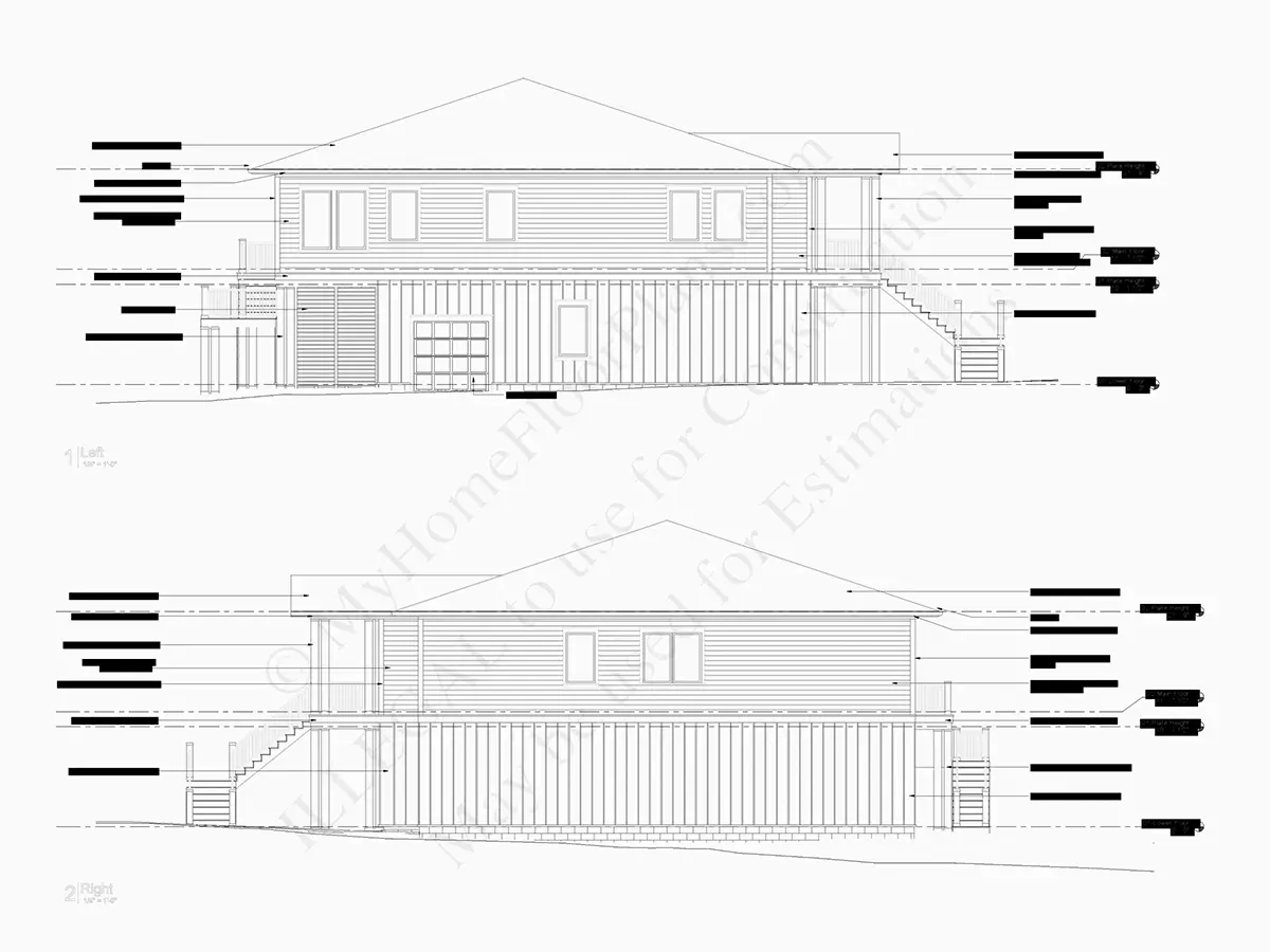 Fasādes 6 – Divstāvu mājas projekts 372 m²: 4 Guļamistabas, Darba istaba, 6 Vannasistabas, Atvērta virtuve, Garāža — 40189R