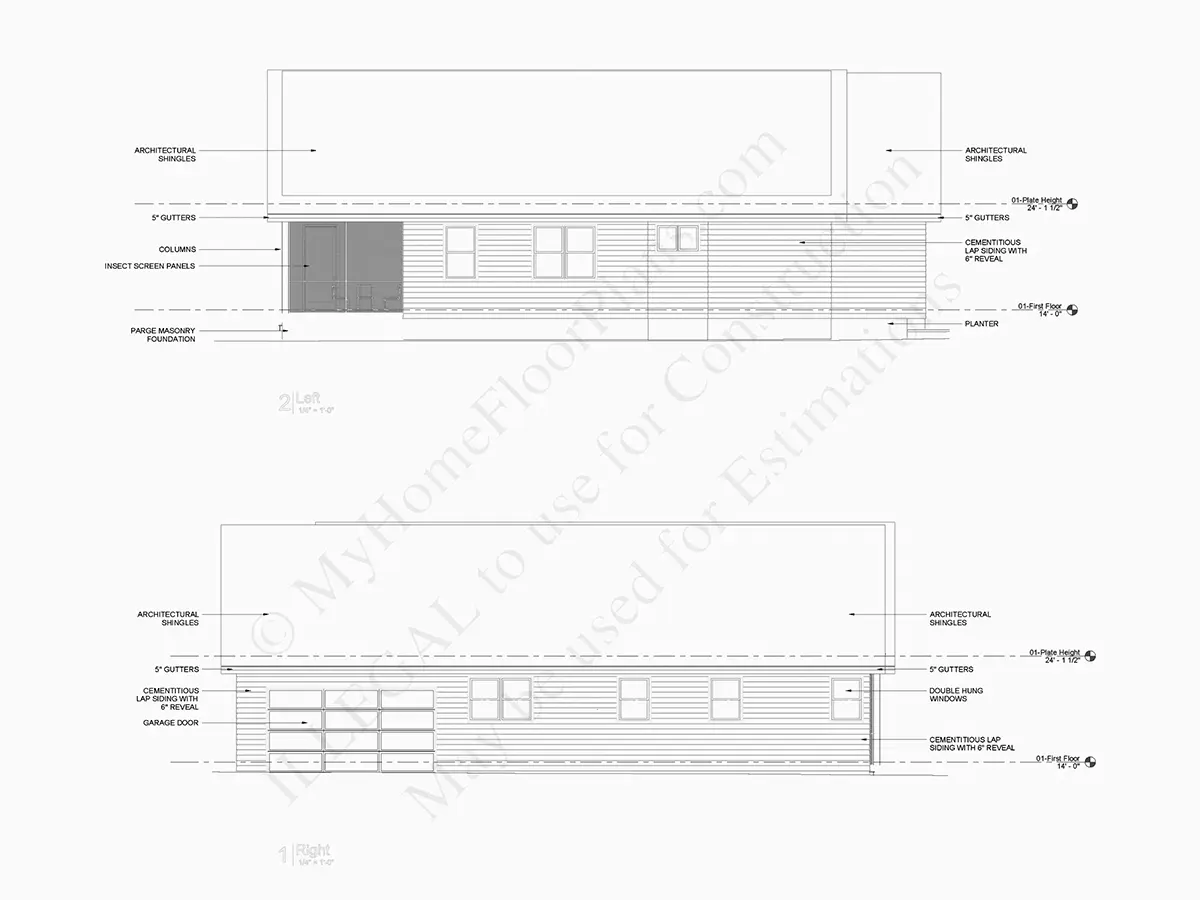 Fasādes 10 – Vienstāva mājas projekts 201 m²: 3 Guļamistabas, Darba istaba, 2 Vannasistabas, Atvērta virtuve, Garāža — 83353R