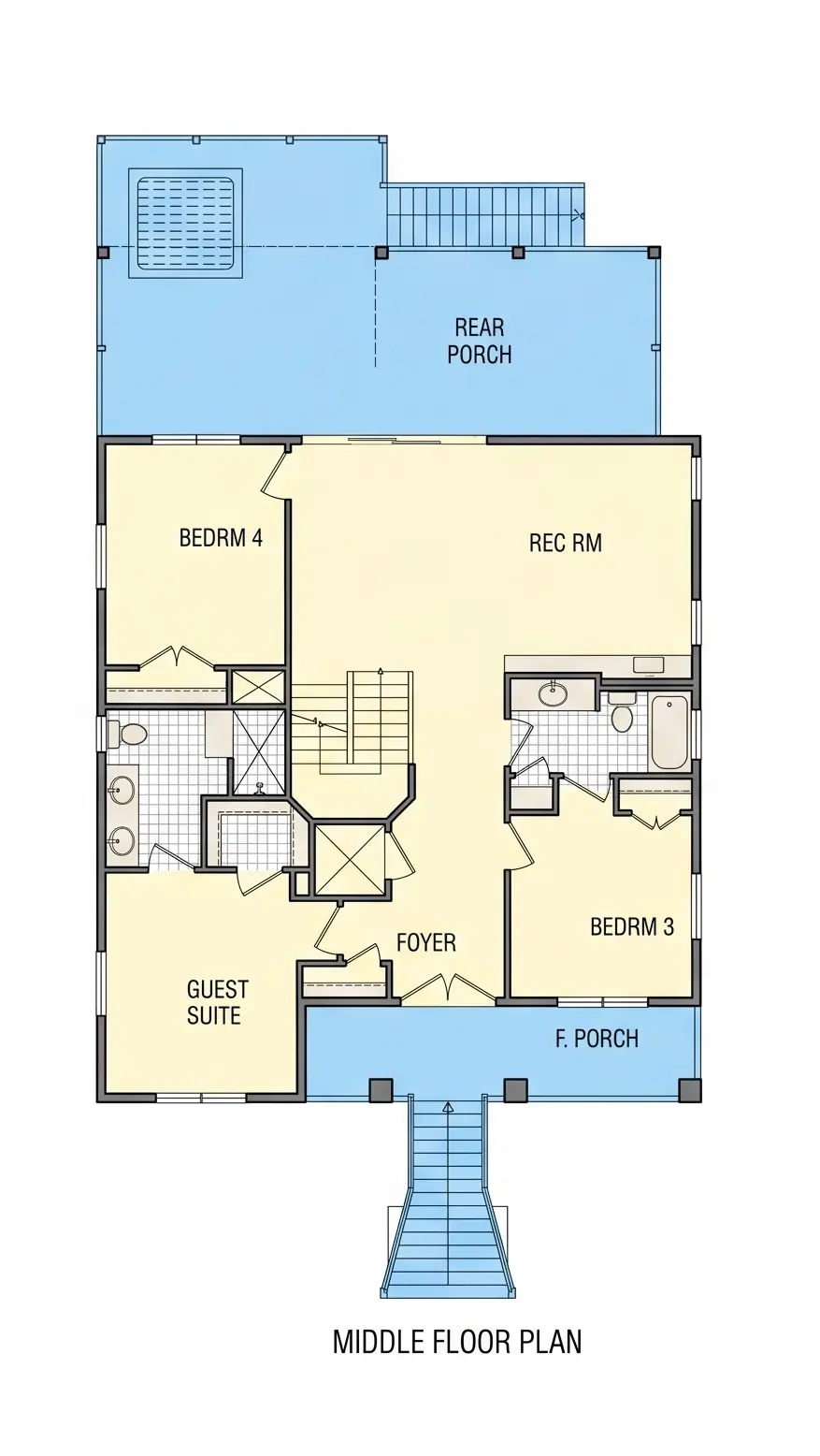 1. stāvs 12 – Trīsstāvu mājas projekts 255 m²: 4 Guļamistabas, 5 Vannasistabas, Atvērta virtuve, Garāža — 44965R
