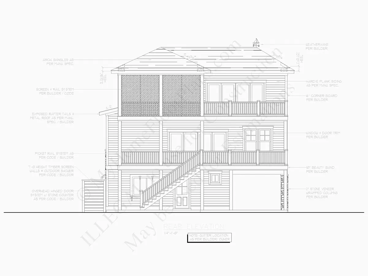 Fasādes 9 – Trīsstāvu mājas projekts 255 m²: 4 Guļamistabas, 5 Vannasistabas, Atvērta virtuve, Garāža — 44965R