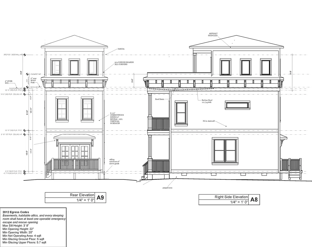 Fasādes 5 – Trīsstāvu mājas projekts 117 m²: 2 Guļamistabas, 4 Vannasistabas, Atvērta virtuve, bez Garāžas — 15659R