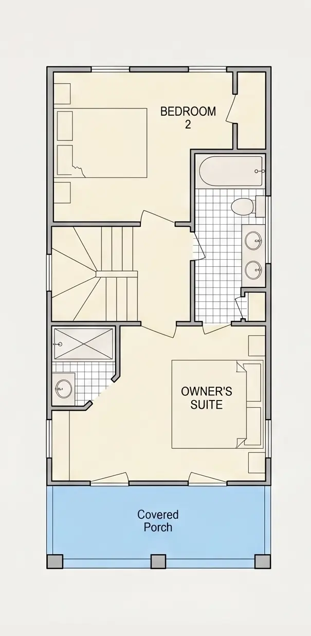 2. stāvs 8 – Trīsstāvu mājas projekts 117 m²: 2 Guļamistabas, 4 Vannasistabas, Atvērta virtuve, bez Garāžas — 15659R