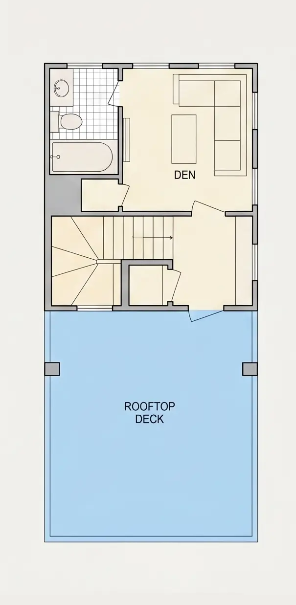 3. stāvs 9 – Trīsstāvu mājas projekts 117 m²: 2 Guļamistabas, 4 Vannasistabas, Atvērta virtuve, bez Garāžas — 15659R