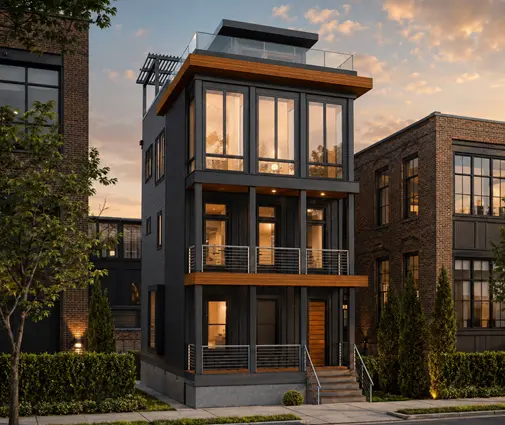 Sīktēls 1 – Trīsstāvu mājas projekts 211 m²: 3 Guļamistabas, Darba istaba, 3 Vannasistabas, Atvērta virtuve, bez Garāžas — 40783R