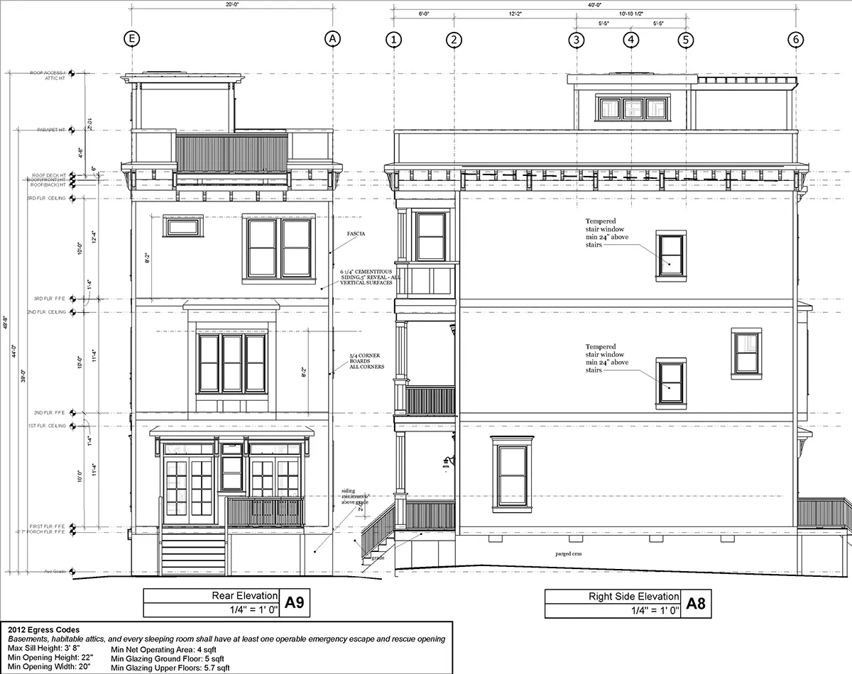 Fasādes 6 – Trīsstāvu mājas projekts 211 m²: 3 Guļamistabas, Darba istaba, 3 Vannasistabas, Atvērta virtuve, bez Garāžas — 40783R