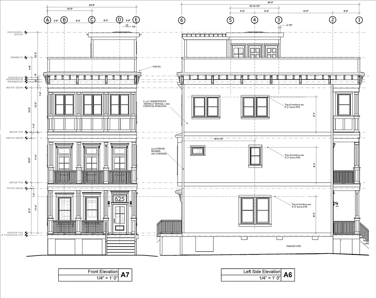 Fasādes 5 – Trīsstāvu mājas projekts 211 m²: 3 Guļamistabas, Darba istaba, 3 Vannasistabas, Atvērta virtuve, bez Garāžas — 40783R