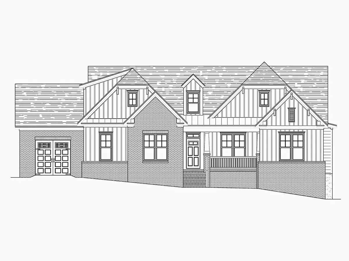 Fasādes 12 – Mājas projekts ar mansardu 277 m²: 3 Guļamistabas, Darba istaba, 4 Vannasistabas, Atvērta virtuve, Garāža — 69010R