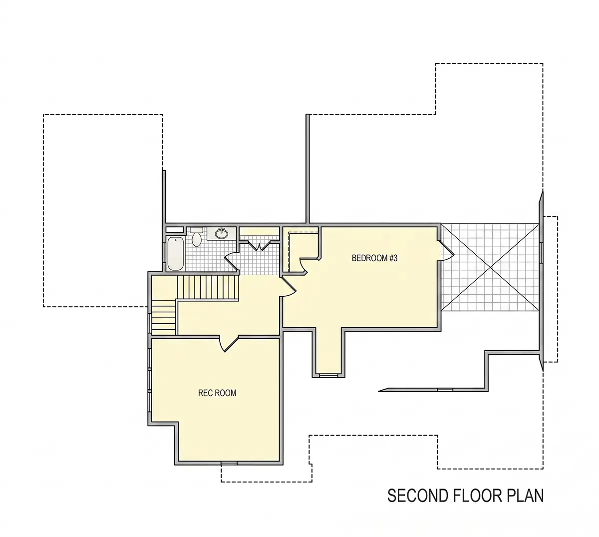 2. stāvs 17 – Mājas projekts ar mansardu 277 m²: 3 Guļamistabas, Darba istaba, 4 Vannasistabas, Atvērta virtuve, Garāža — 69010R