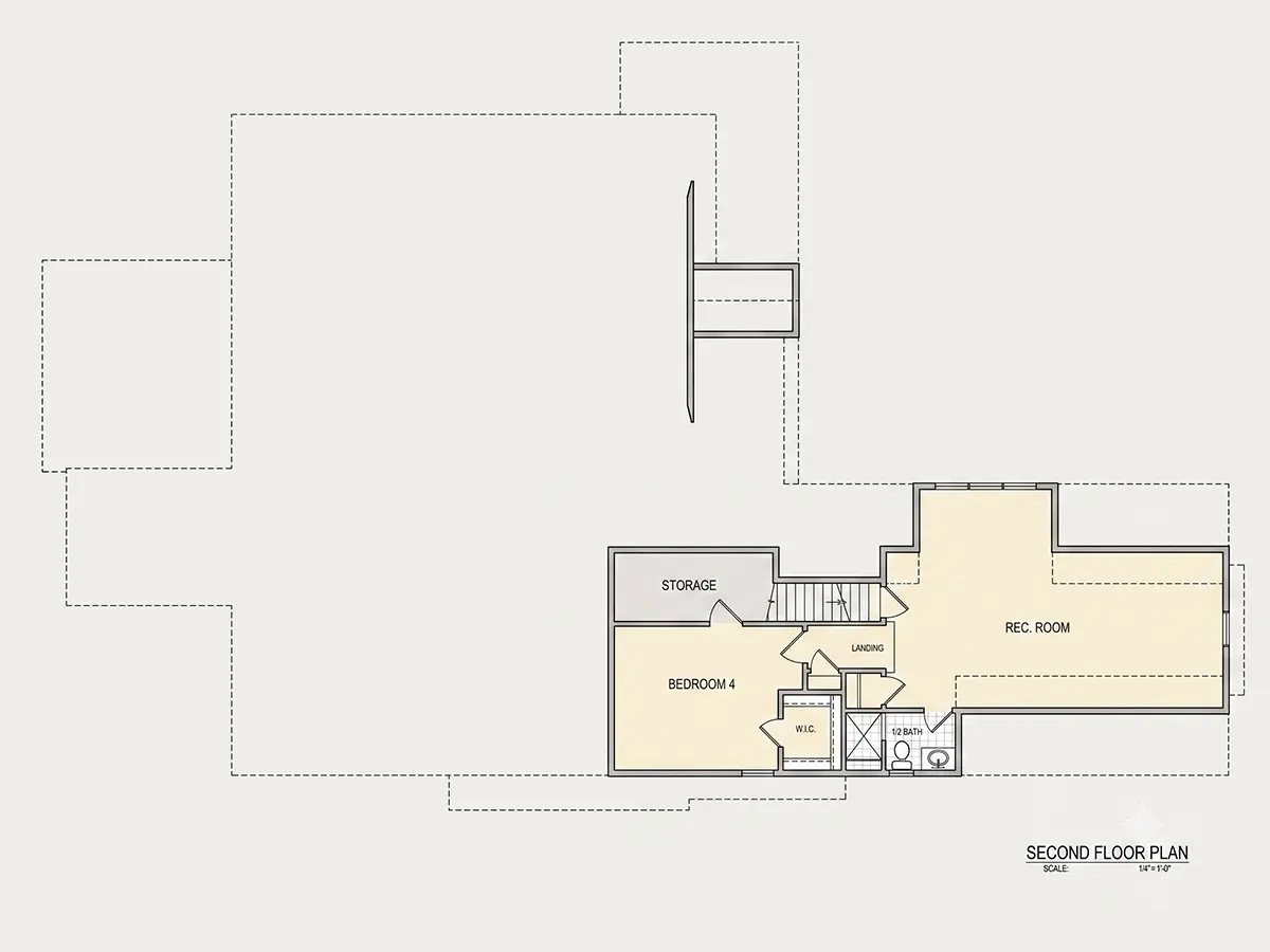 2. stāvs 10 – Mājas projekts ar mansardu 326 m²: 4 Guļamistabas, Darba istaba, 4 Vannasistabas, Atvērta virtuve, Garāža — 84955R