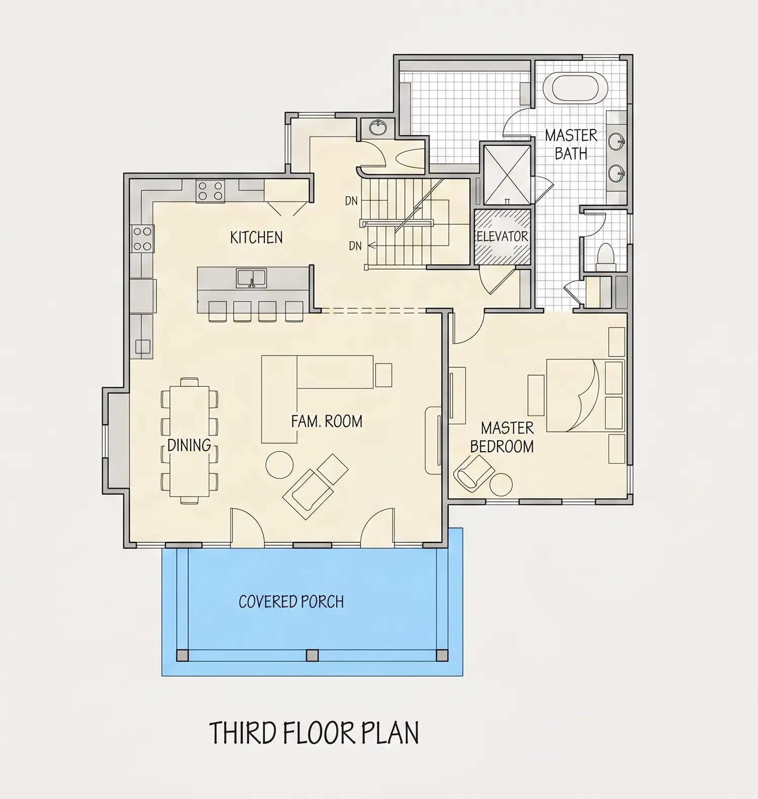 3. stāvs 28 – Trīsstāvu mājas projekts 473 m²: 5 Guļamistabas, 5 Vannasistabas, Atvērta virtuve, Garāža — 67090R