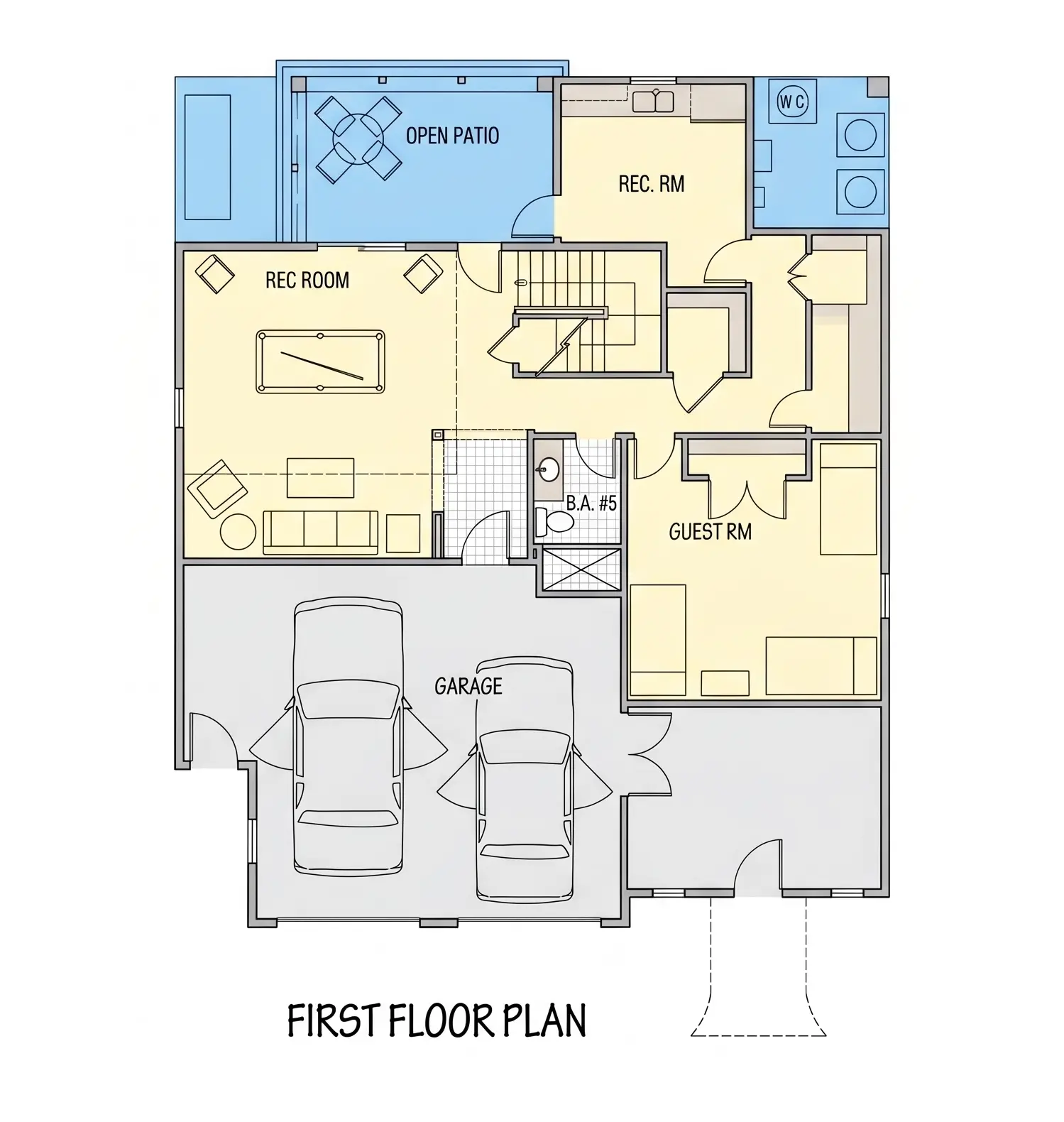 1. stāvs 26 – Trīsstāvu mājas projekts 473 m²: 5 Guļamistabas, 5 Vannasistabas, Atvērta virtuve, Garāža — 67090R