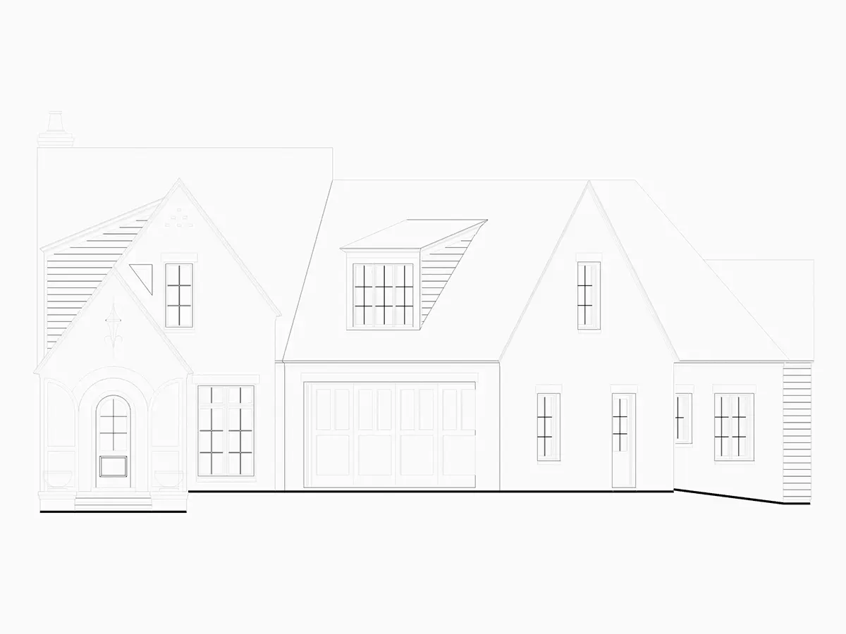 Fasādes 7 – Mājas projekts ar mansardu 357 m²: 4 Guļamistabas, 5 Vannasistabas, Atvērta virtuve, Garāža — 72099R