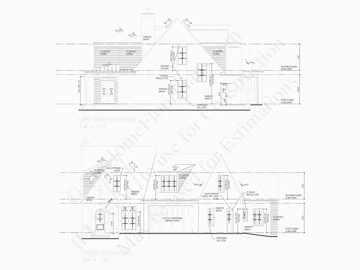 Fasādes 5 – Mājas projekts ar mansardu 357 m²: 4 Guļamistabas, 5 Vannasistabas, Atvērta virtuve, Garāža — 72099R