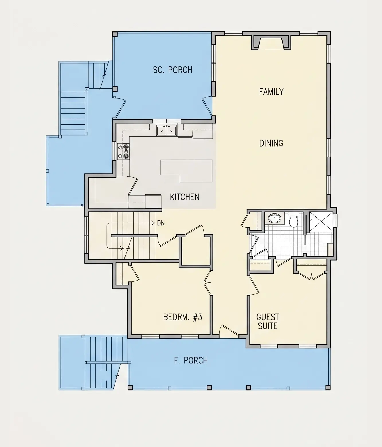 1. stāvs 10 – Trīsstāvu mājas projekts 203 m²: 3 Guļamistabas, 2 Vannasistabas, Atvērta virtuve, Garāža — 37724R