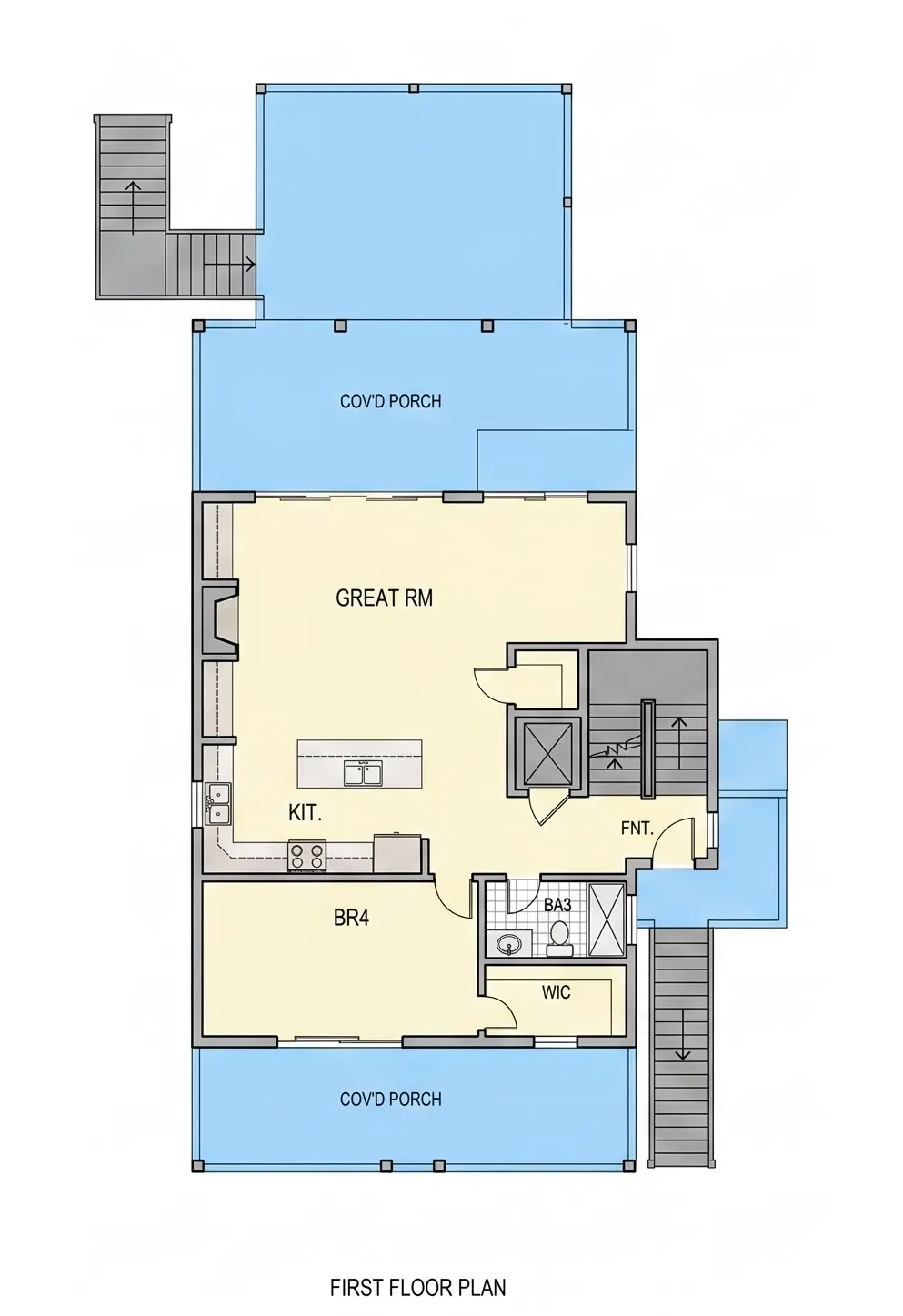 1. stāvs 12 – Trīsstāvu mājas projekts 218 m²: 4 Guļamistabas, 4 Vannasistabas, Atvērta virtuve, Garāža — 46204R