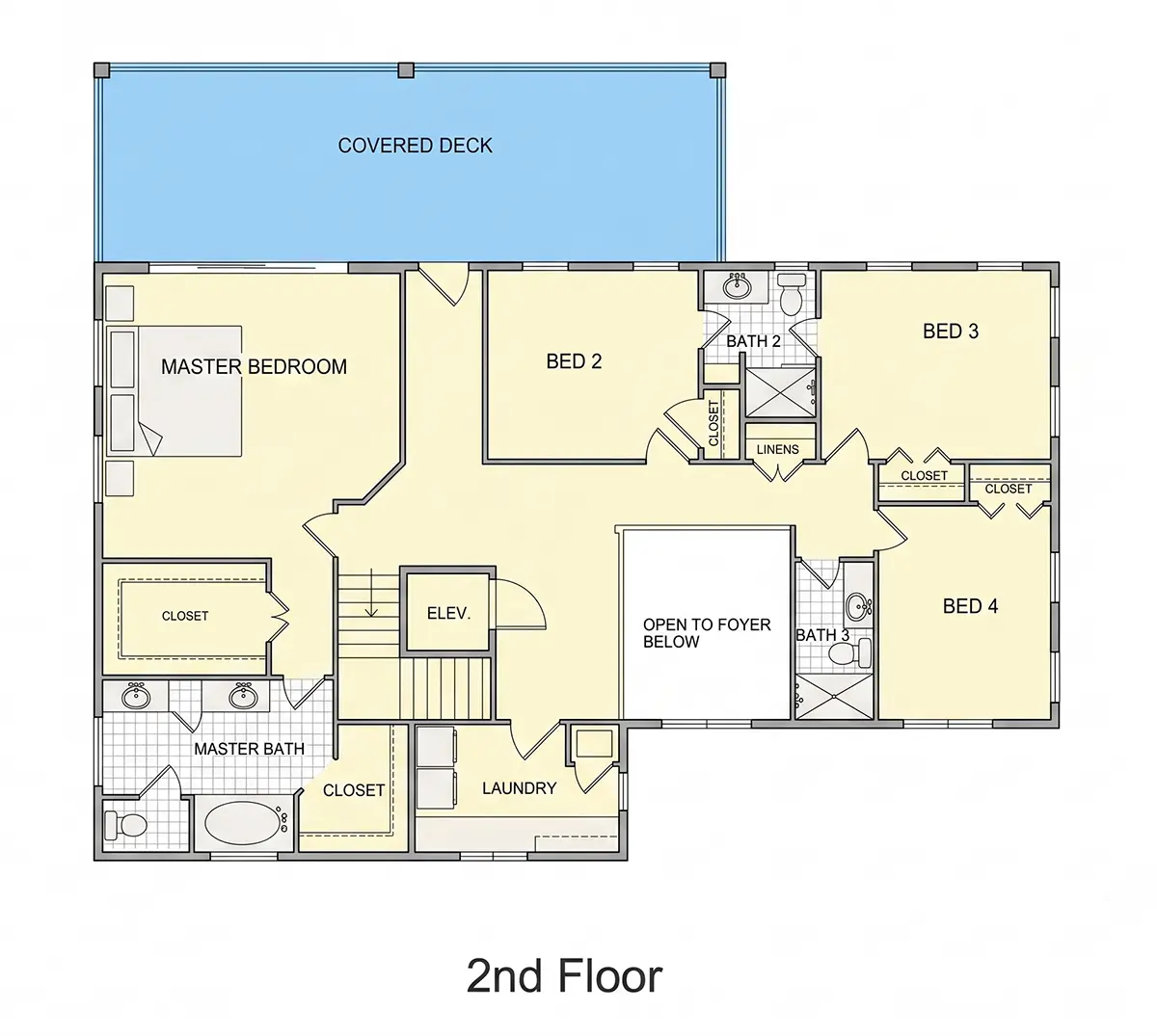 2. stāvs 11 – Trīsstāvu mājas projekts 378 m²: 5 Guļamistabas, Darba istaba, 6 Vannasistabas, Atvērta virtuve, Garāža — 11942R
