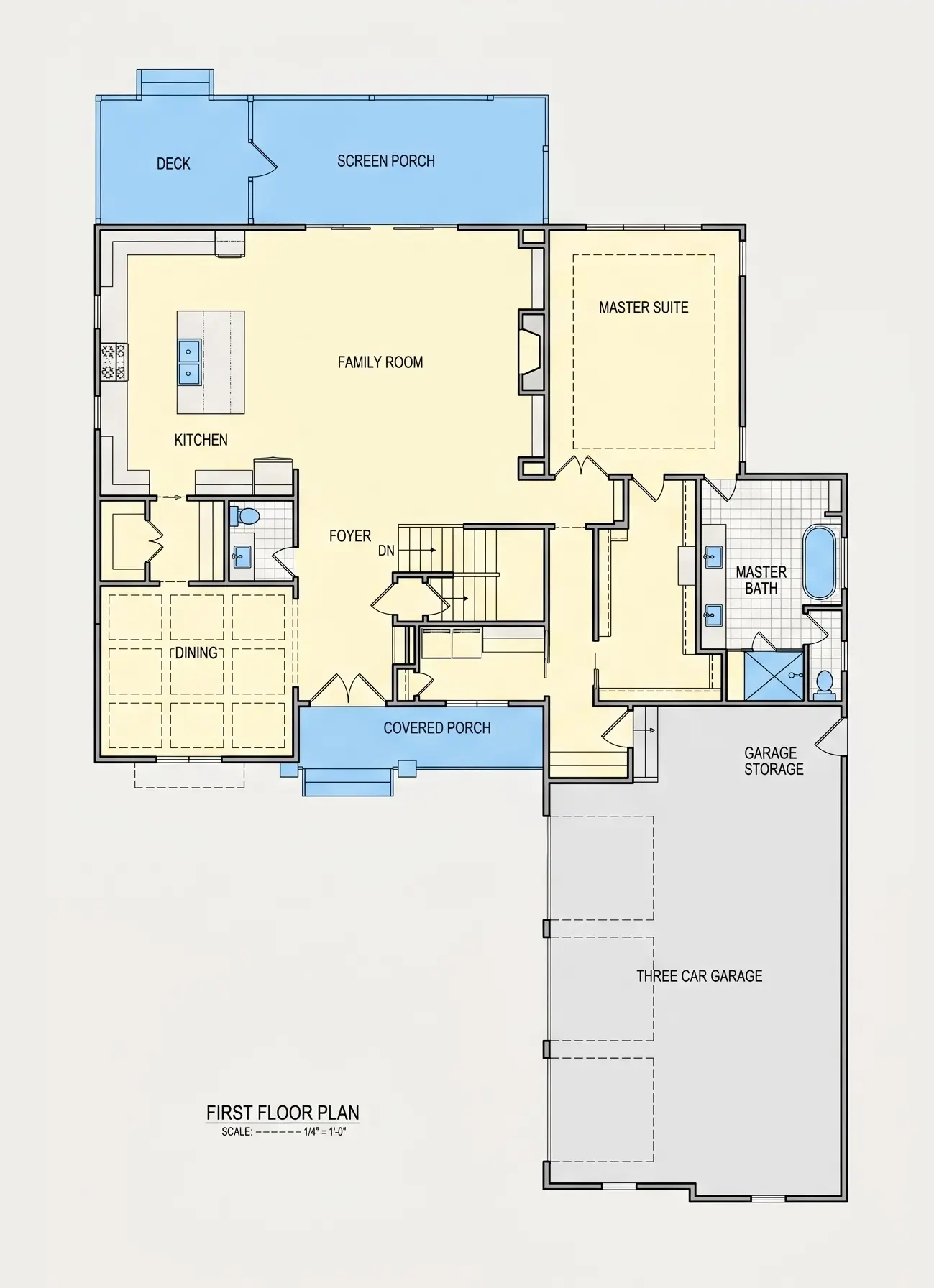 1. stāvs 21 – Mājas projekts ar mansardu 425 m²: 4 Guļamistabas, 4 Vannasistabas, Atvērta virtuve, Garāža — 73643R