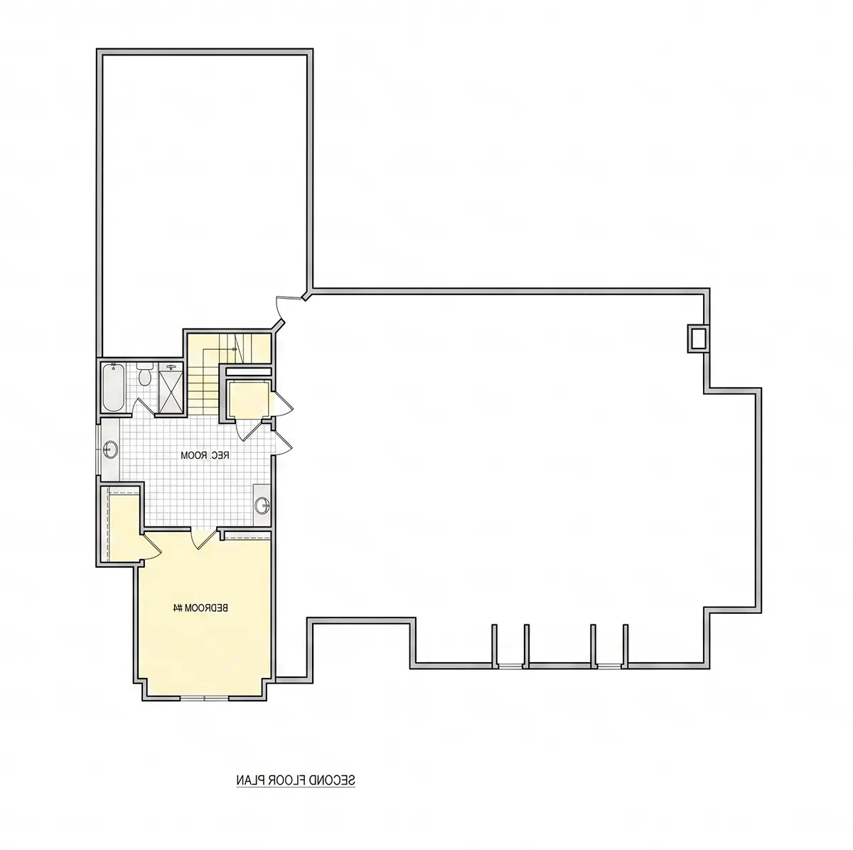 2. stāvs 13 – Mājas projekts ar mansardu 317 m²: 4 Guļamistabas, Darba istaba, 4 Vannasistabas, Atvērta virtuve, Garāža — 29008R