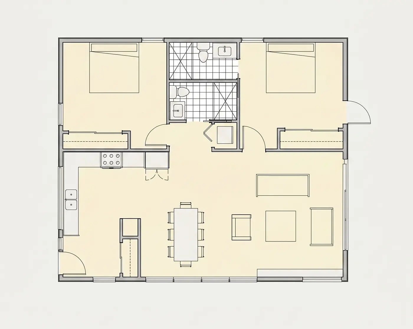 2. stāvs 11 – Divstāvu mājas projekts 113 m²: 2 Guļamistabas, 2 Vannasistabas, Atvērta virtuve, Garāža — 65832R