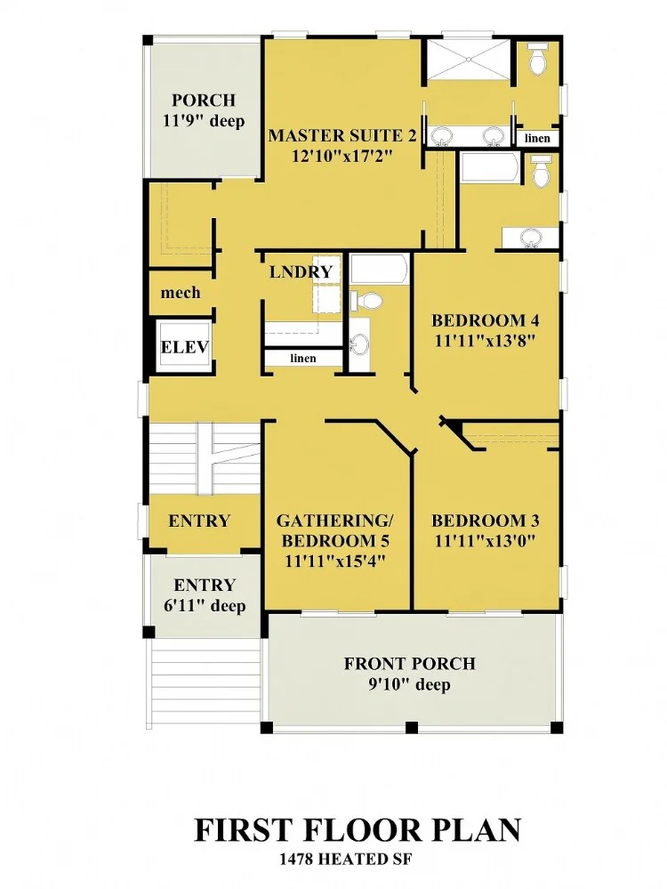 1. stāvs 11 – Trīsstāvu mājas projekts 300 m²: 5 Guļamistabas, 5 Vannasistabas, Atvērta virtuve, Garāža — 57154R