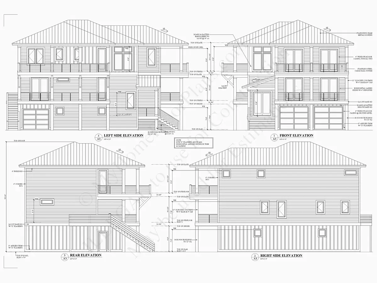 Fasādes 9 – Trīsstāvu mājas projekts 300 m²: 5 Guļamistabas, 5 Vannasistabas, Atvērta virtuve, Garāža — 57154R