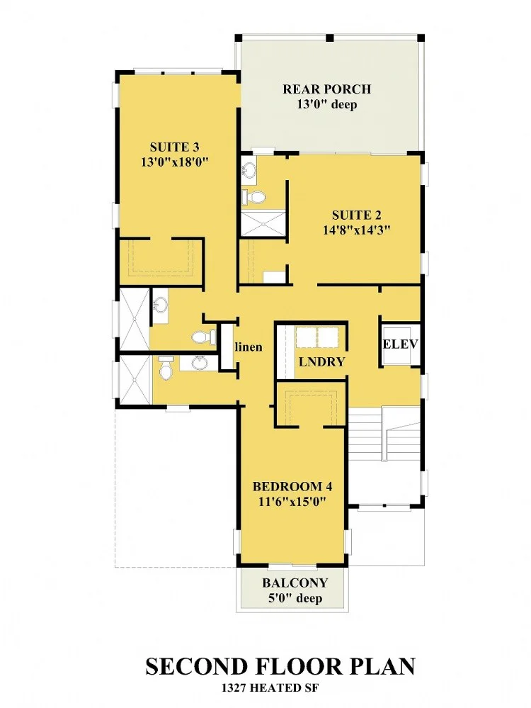 2. stāvs 9 – Trīsstāvu mājas projekts 340 m²: 4 Guļamistabas, 5 Vannasistabas, Atvērta virtuve, Garāža — 68354R