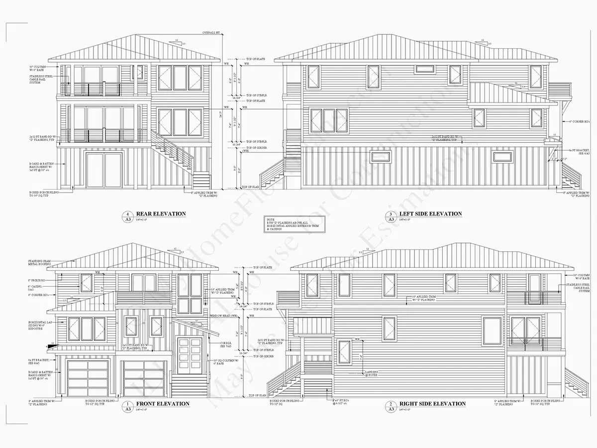 Fasādes 6 – Trīsstāvu mājas projekts 340 m²: 4 Guļamistabas, 5 Vannasistabas, Atvērta virtuve, Garāža — 68354R