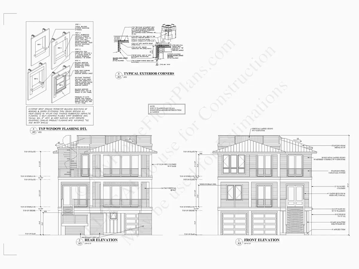 Fasādes 4 – Trīsstāvu mājas projekts 383 m²: 5 Guļamistabas, 5 Vannasistabas, Atvērta virtuve, Garāža — 26386R