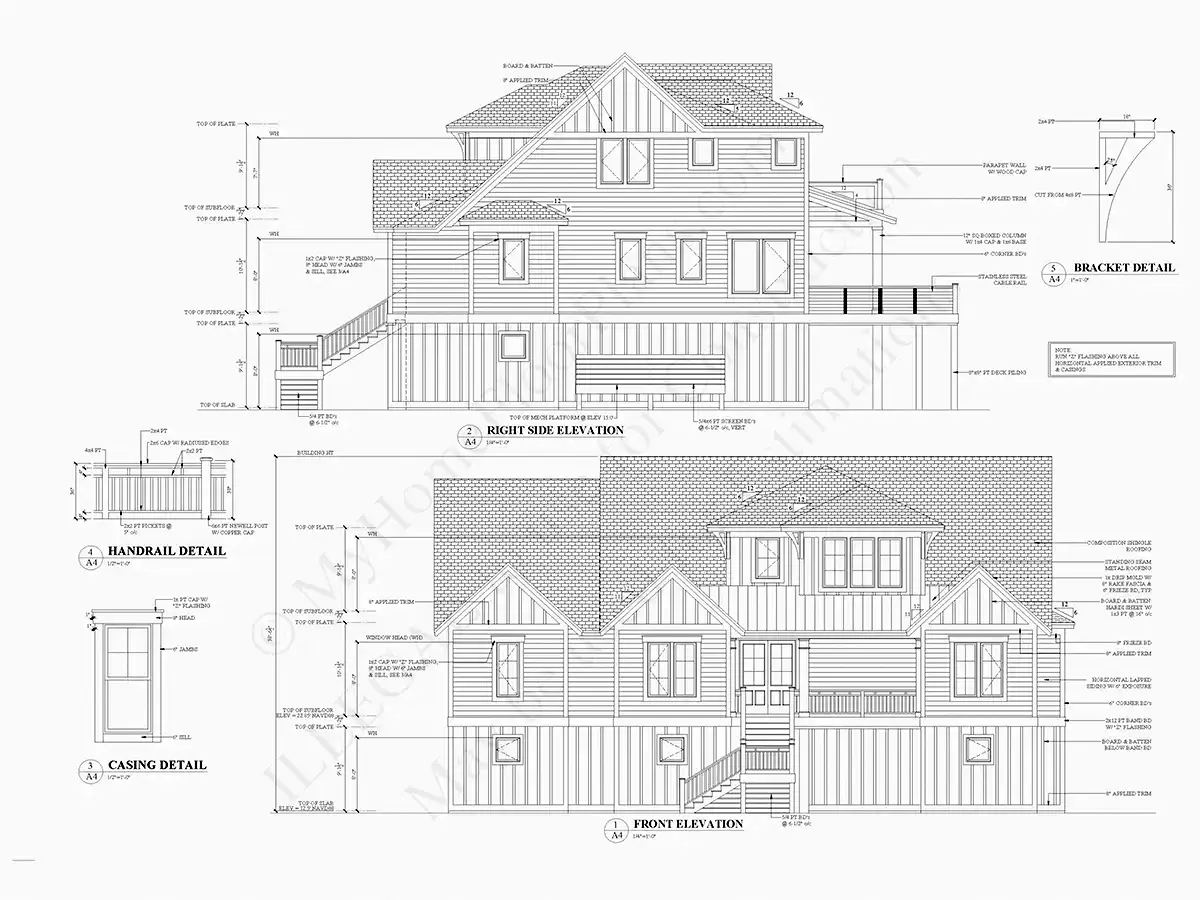 Fasādes 8 – Trīsstāvu mājas projekts 377 m²: 4 Guļamistabas, Darba istaba, 5 Vannasistabas, Garāža — 89611R