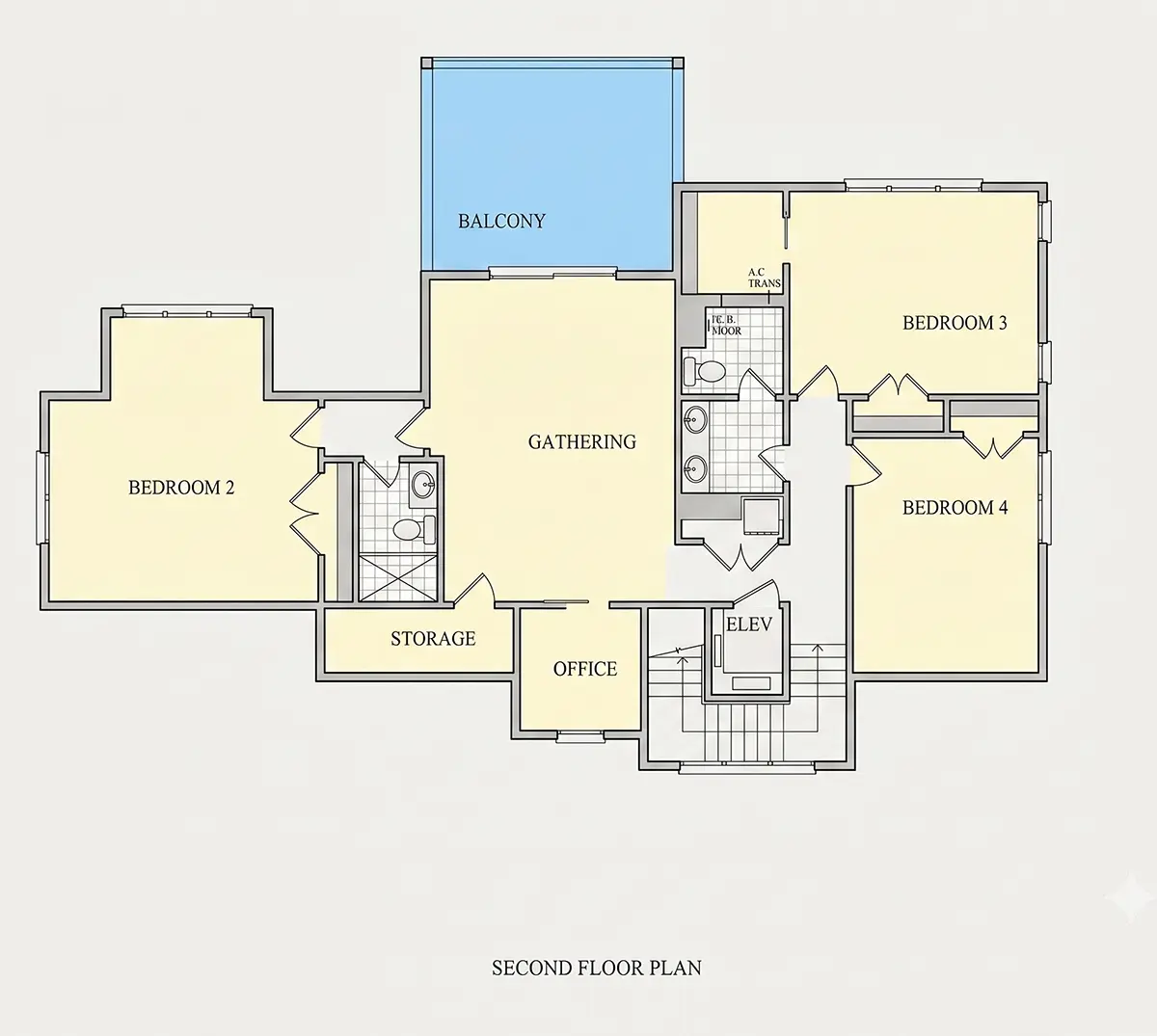 2. stāvs 11 – Trīsstāvu mājas projekts 377 m²: 4 Guļamistabas, Darba istaba, 5 Vannasistabas, Garāža — 89611R