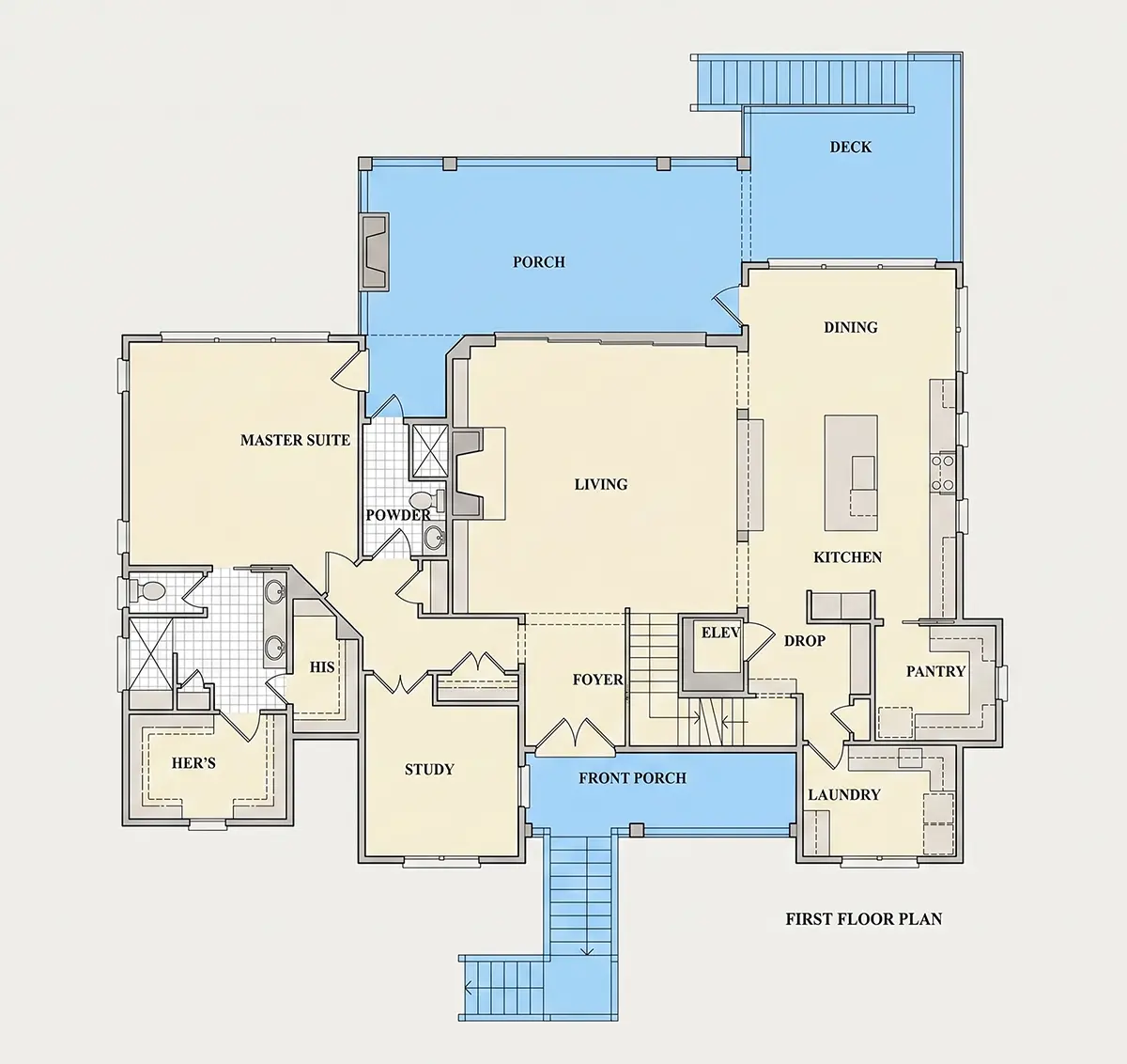 1. stāvs 10 – Trīsstāvu mājas projekts 377 m²: 4 Guļamistabas, Darba istaba, 5 Vannasistabas, Garāža — 89611R