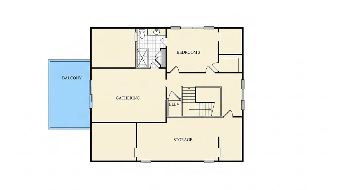 2. stāvs 9 – Trīsstāvu mājas projekts 340 m²: 3 Guļamistabas, Darba istaba, 4 Vannasistabas, Atvērta virtuve, Garāža — 80087R