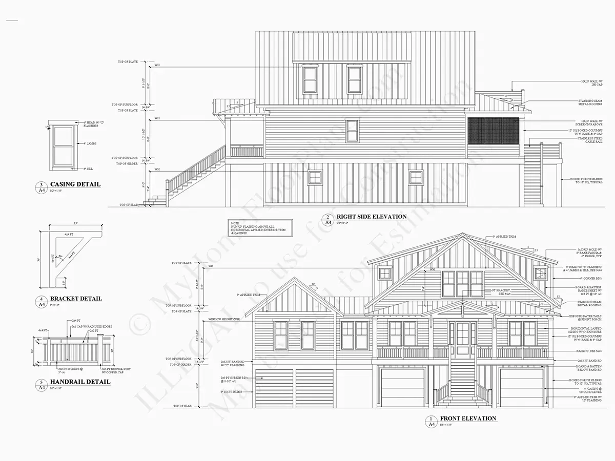 Fasādes 6 – Trīsstāvu mājas projekts 340 m²: 3 Guļamistabas, Darba istaba, 4 Vannasistabas, Atvērta virtuve, Garāža — 80087R