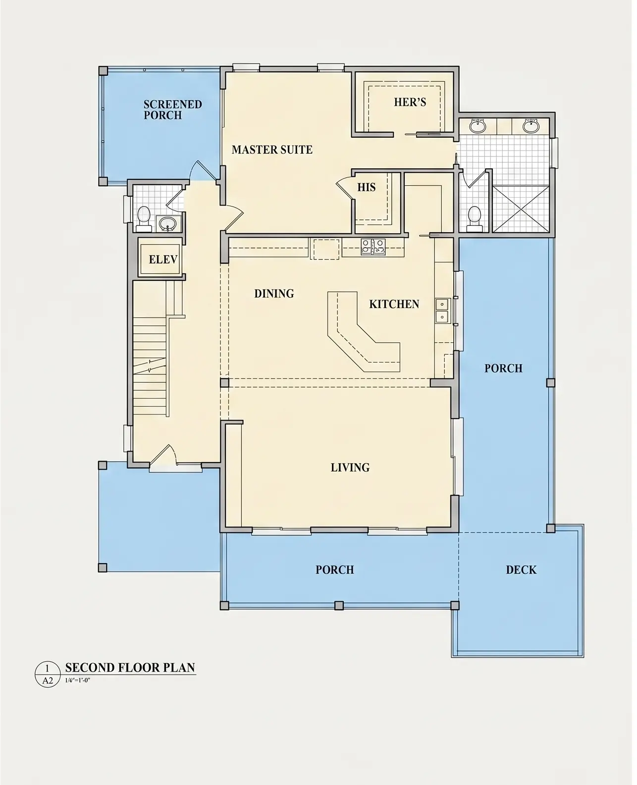 2. stāvs 9 – Trīsstāvu mājas projekts 379 m²: 3 Guļamistabas, Darba istaba, 6 Vannasistabas, Atvērta virtuve, Garāža — 85789R