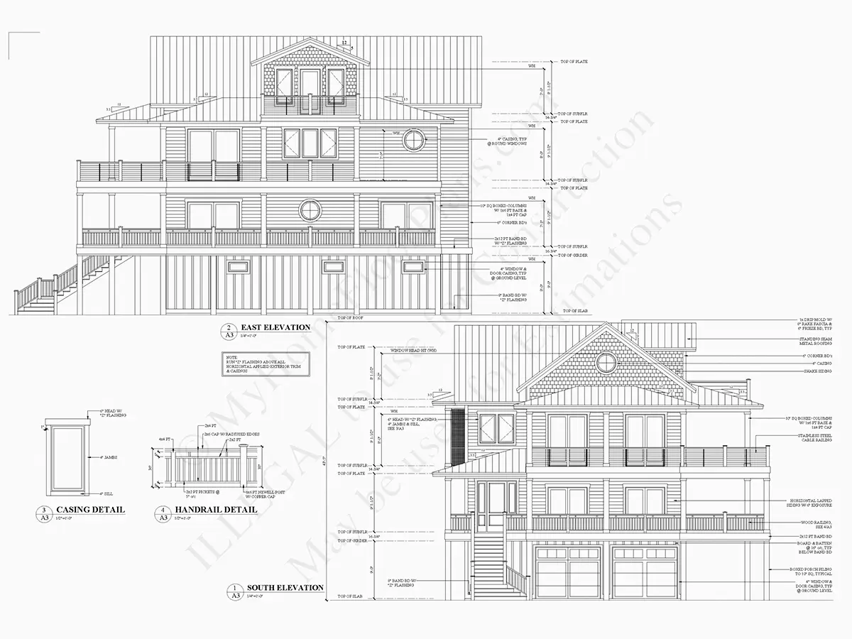 Fasādes 5 – Trīsstāvu mājas projekts 379 m²: 3 Guļamistabas, Darba istaba, 6 Vannasistabas, Atvērta virtuve, Garāža — 85789R